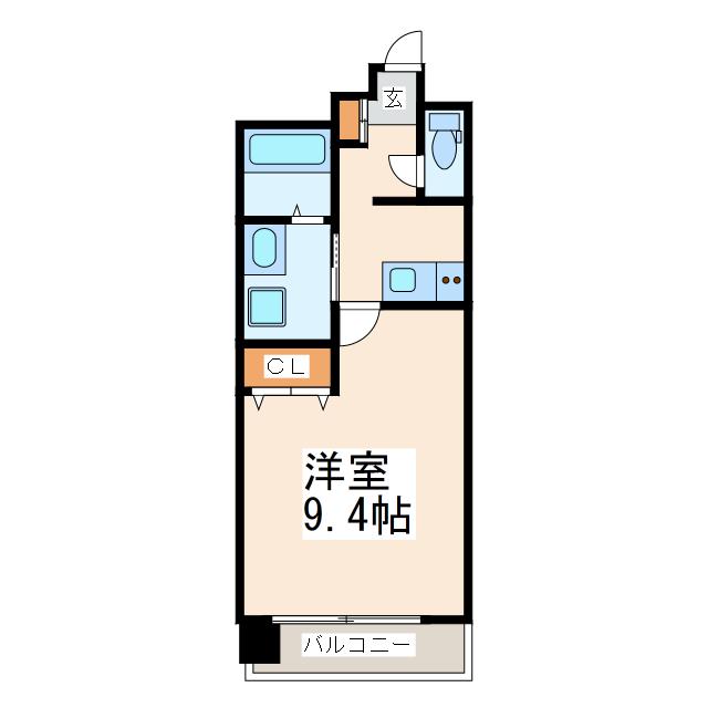 クロノス42新町V(1K/3階)の間取り写真