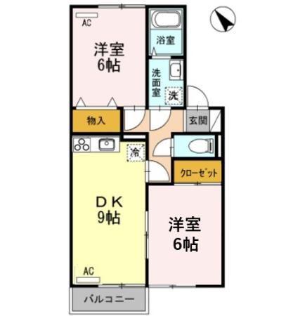 シャルマンIII棟(2DK/2階)の間取り写真
