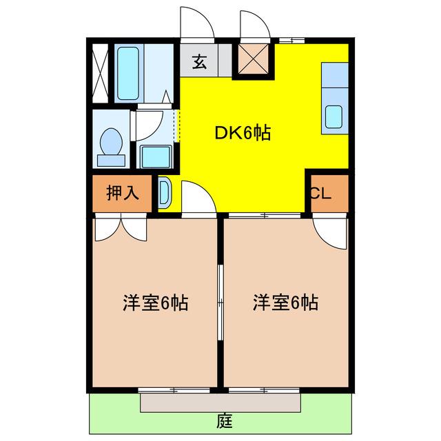 ドリーミー山中C(2DK/1階)の間取り写真