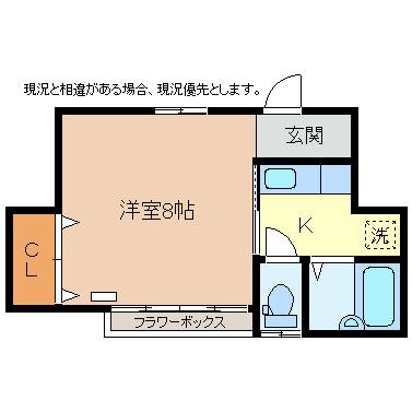 サンライズヴィレッジC棟(1K/2階)の間取り写真