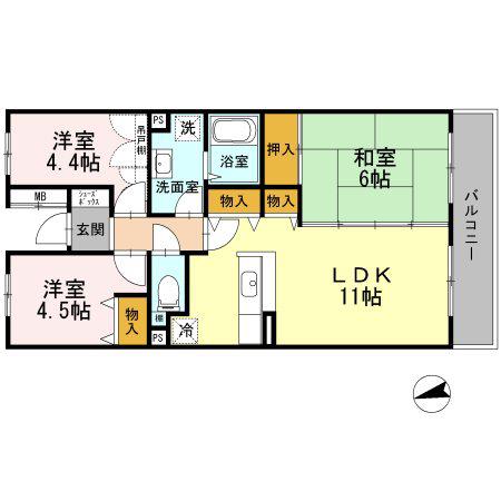 BELLEVUE 壱番館(3LDK/2階)の間取り写真