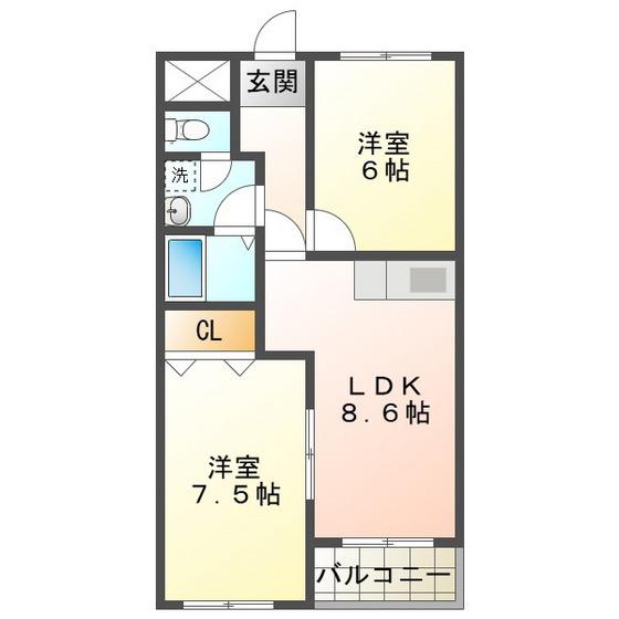 ボヌール(2LDK/2階)の間取り写真