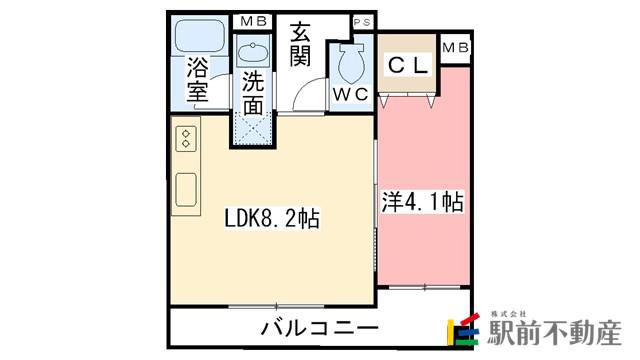 ビュークレスト佐賀駅前(1LDK/6階)の間取り写真
