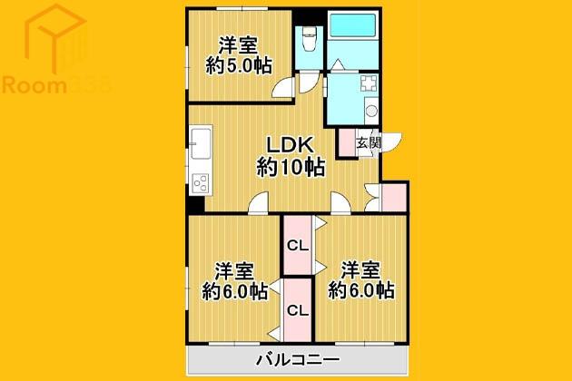 シャトウ中野アネックス(3LDK/2階)の間取り写真