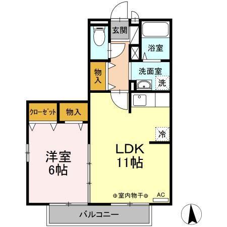 ドリームヒルズC(1LDK/2階)の間取り写真