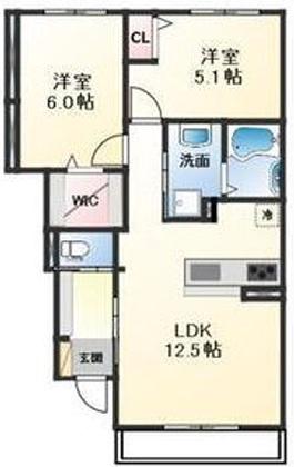 PURE RYUJU II(2LDK/1階)の間取り写真
