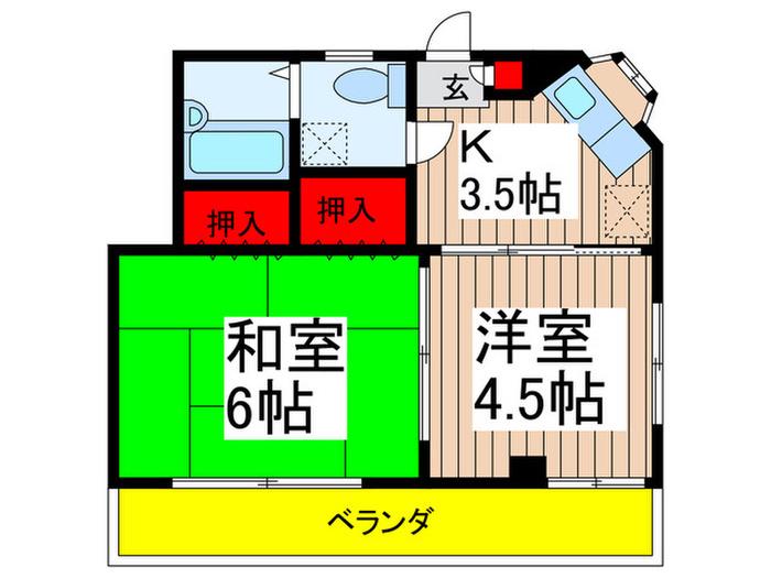 ウエスト(2K/2階)の間取り写真