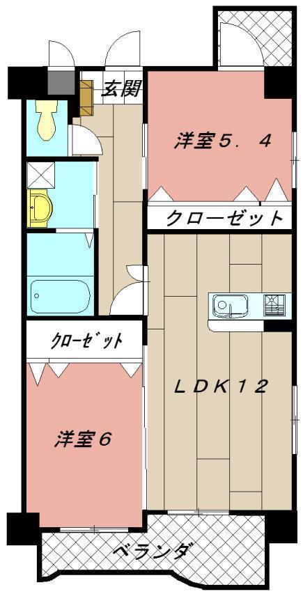 ノーブル三ヶ森(2LDK/3階)の間取り写真