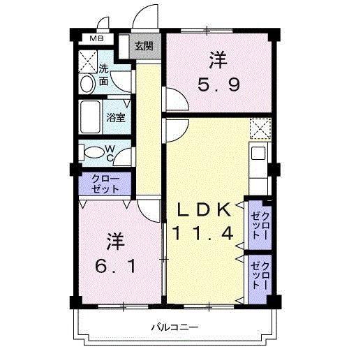 アイランドマンション(2LDK/1階)の間取り写真