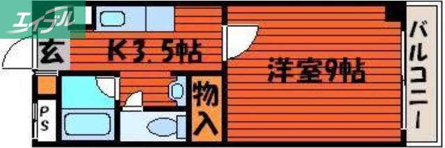 レポーズ春日(1K/2階)の間取り写真