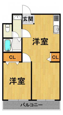 ファーストプレイス園田(1LDK/3階)の間取り写真