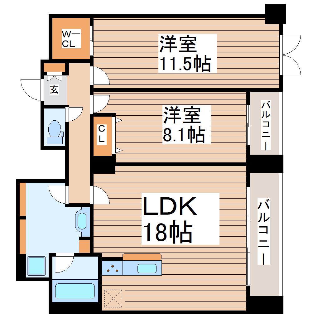 ルアーナ・エール・レジデンス仙台(2LDK/7階)の間取り写真