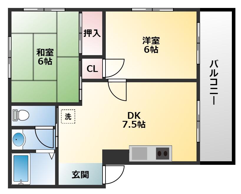 ツイン77(2DK/2階)の間取り写真
