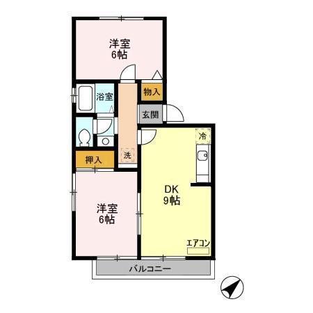 フラット松飛台AB(2DK/2階)の間取り写真