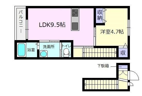 ドルチェ・ヴィータ朝日C(1LDK/2階)の間取り写真