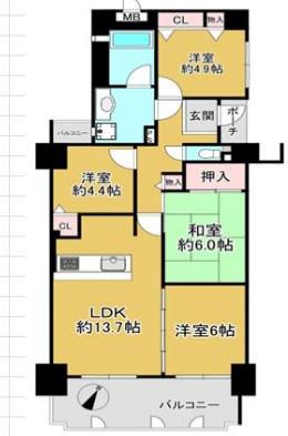 パームスクェアジェームス山(3LDK/8階)の間取り写真
