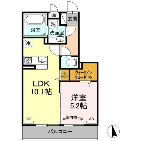 D-ROOMあすと長町 II(1LDK/2階)の間取り写真