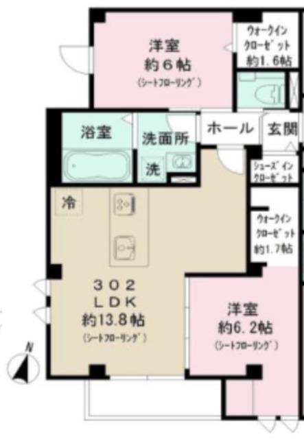東京メトロ南北線 麻布十番駅 徒歩8分 5階建 築1年(2LDK/3階)の間取り写真