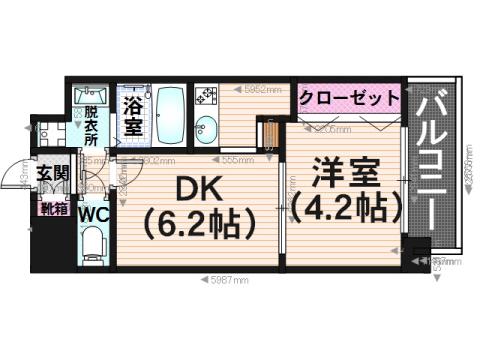 アブレスト野間(1DK/8階)の間取り写真