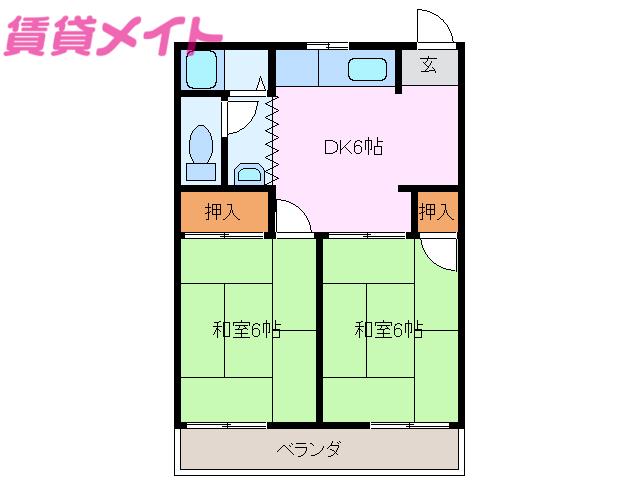 ハイツモリ北町(2DK/2階)の間取り写真