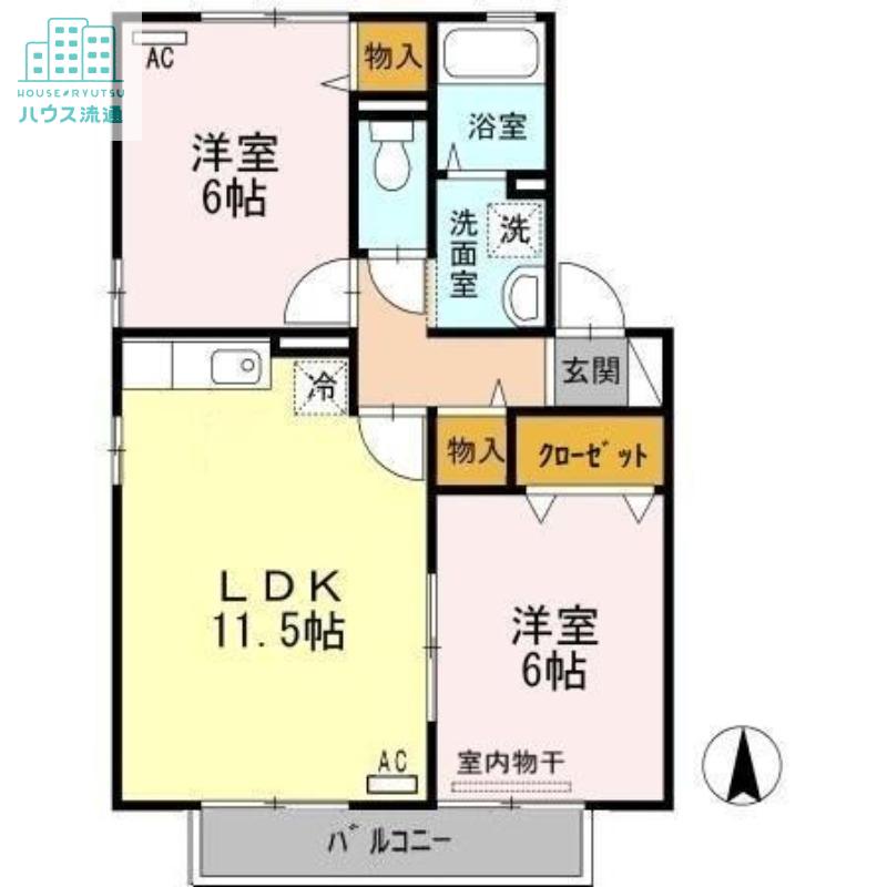 ウィルモア宮小路A(2LDK/2階)の間取り写真
