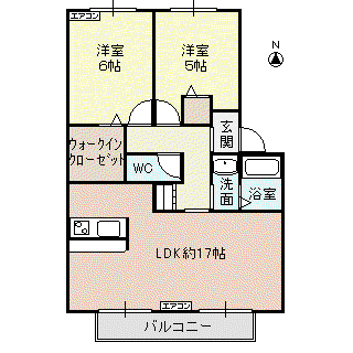 フローラルヒルズ フリーセア(2LDK/2階)の間取り写真