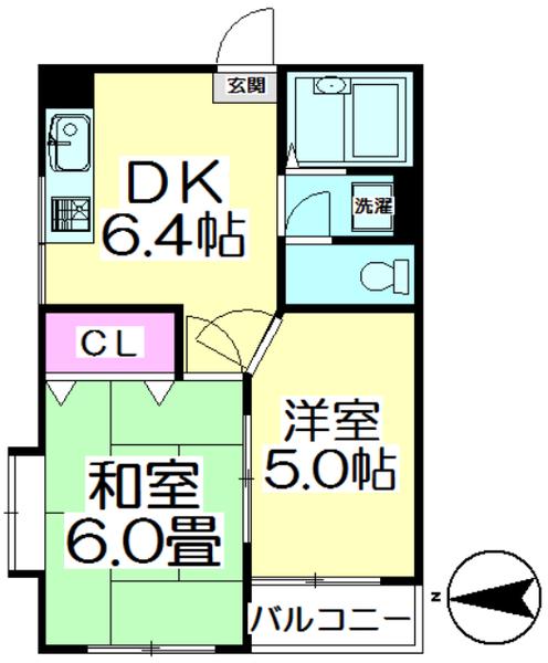 ラヴィアンローズ竹ノ塚(2DK/2階)の間取り写真
