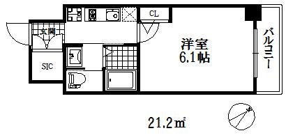 エステムコート神戸元町2リザーブ(1K/2階)の間取り写真