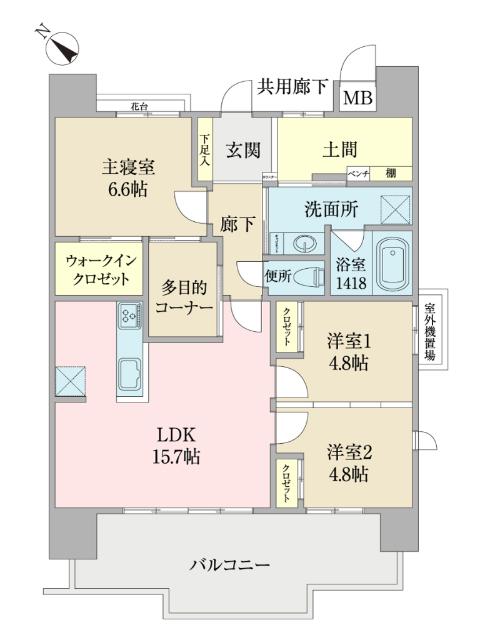 LINO高宮(3LDK/12階)の間取り写真