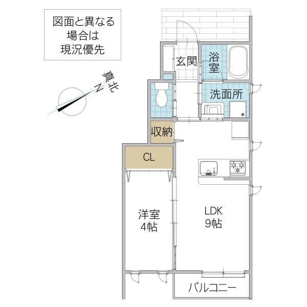 〇レーガベーネ弁天町1丁目 A(1LDK/1階)の間取り写真