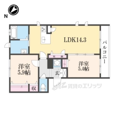 ファインレジデンス荒河(2LDK/1階)の間取り写真