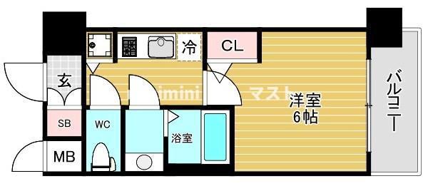 エスリード大阪エヴォルツ(1K/2階)の間取り写真
