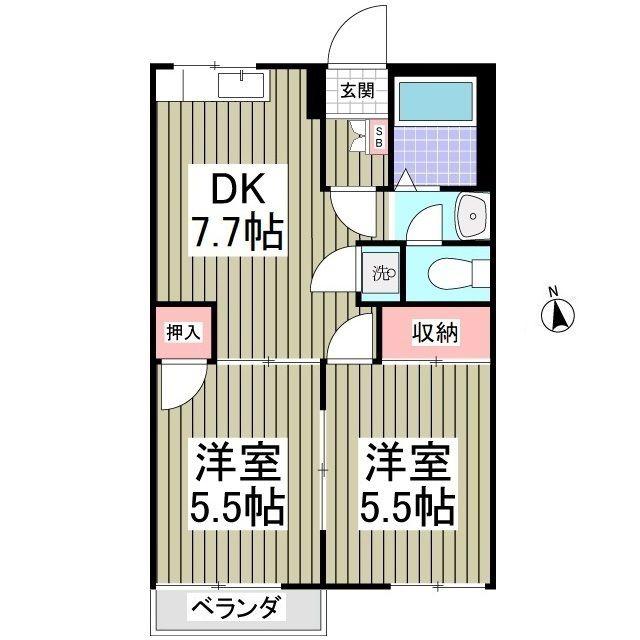 ボン・ドヌールD棟(2DK/1階)の間取り写真