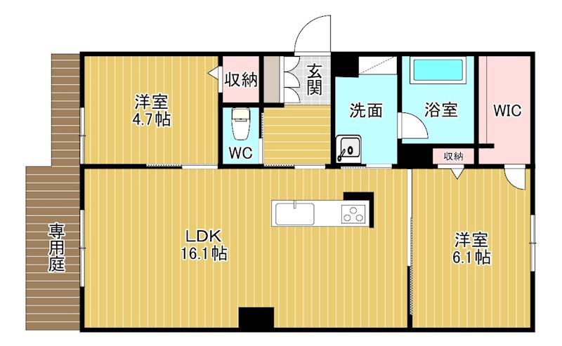 シャーメゾン城野駅前(2LDK/1階)の間取り写真