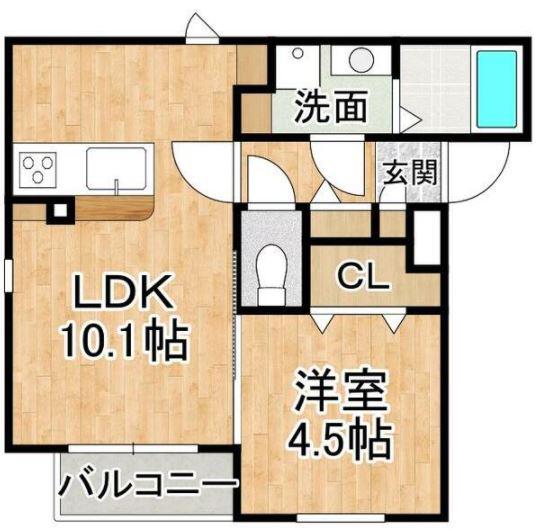 ユーズフォレシア小頭町(1LDK/2階)の間取り写真