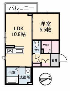 ラ・ベル・デ・ジュール(1LDK/2階)の間取り写真