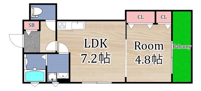 ラモーナ橋波西之町(1LDK/1階)の間取り写真