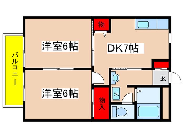 アルス新百合(2DK/2階)の間取り写真