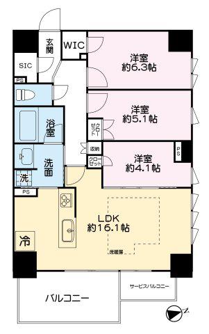 レーベン姫路本町(3LDK/14階)の間取り写真