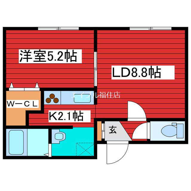 グランメール水源池通(1LDK/4階)の間取り写真