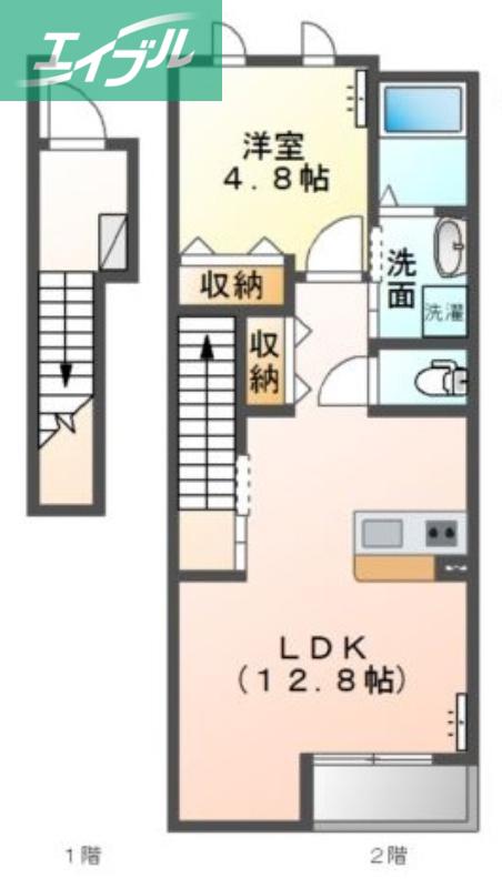 カーサひまわり(1LDK/2階)の間取り写真