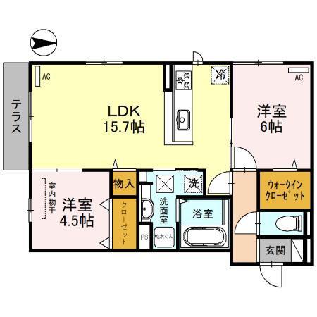 ラ・ベル・メール鳳(2LDK/1階)の間取り写真