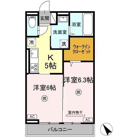 D-ROOM柊(2K/2階)の間取り写真