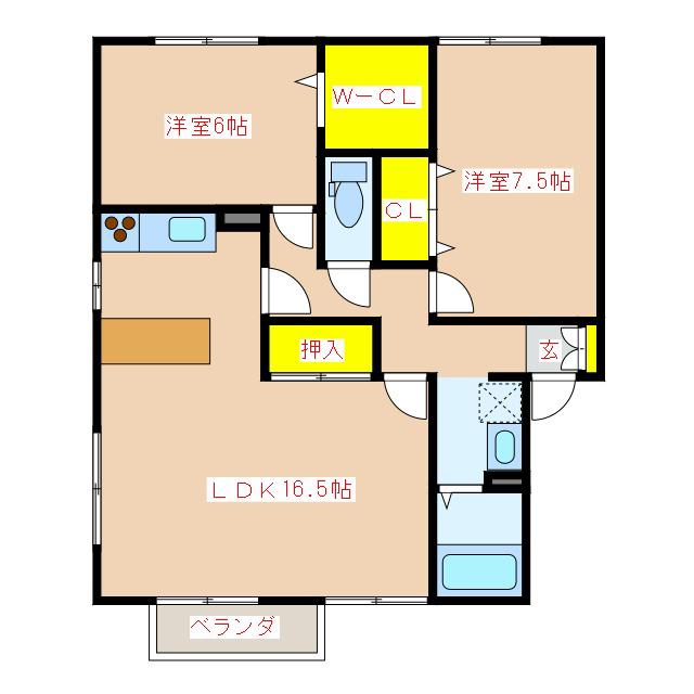 セジュールKR(2LDK/2階)の間取り写真