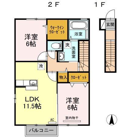 グランモアB棟(2LDK/2階)の間取り写真