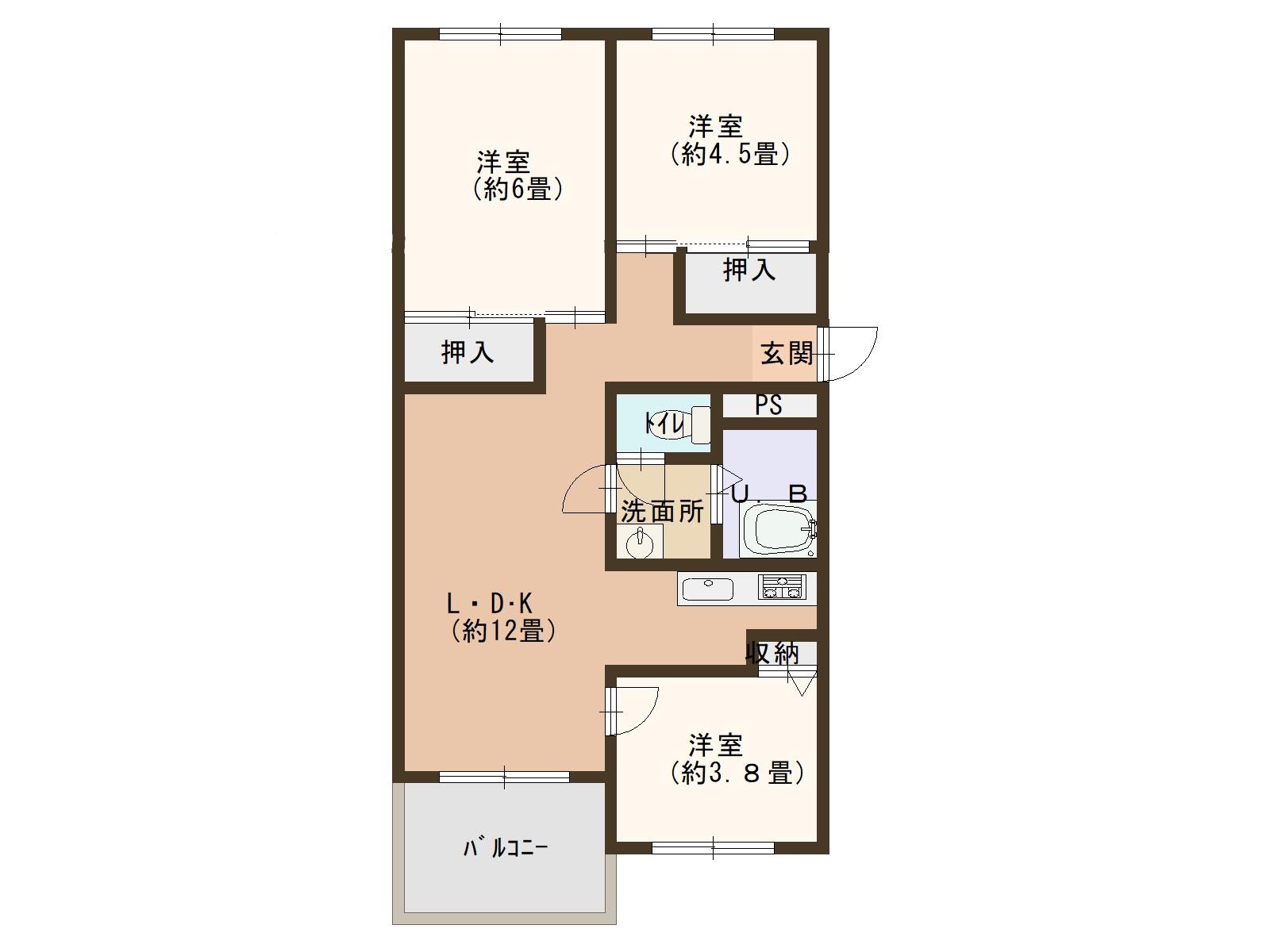 芦屋市若葉町4-2 4階3LDK(3LDK/4階)の間取り写真
