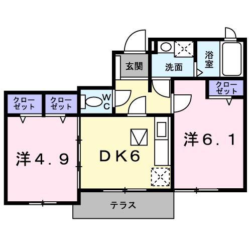 サンリットB(2DK/1階)の間取り写真