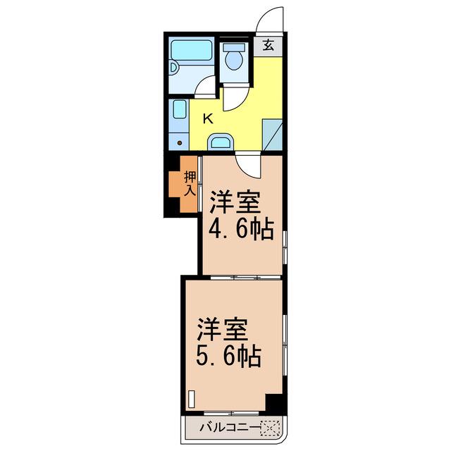 レジデンスカープ小山(2K/6階)の間取り写真