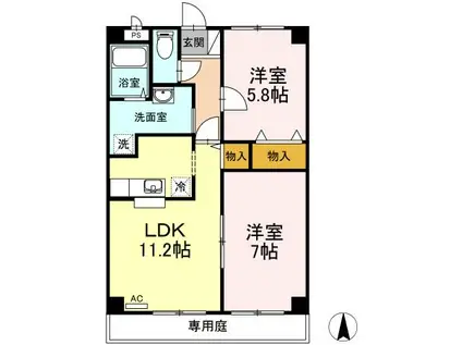 ウィルコート・伏石C棟(2LDK/1階)の間取り写真