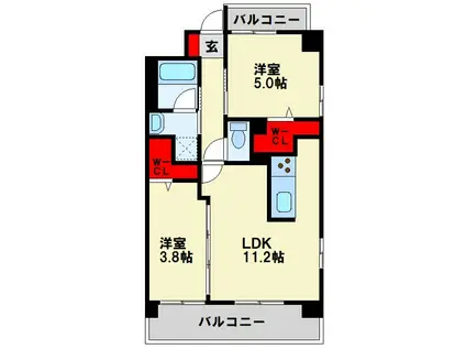 コンダクトレジデンスSANGAMORI(2LDK/2階)の間取り写真